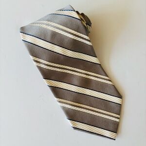 Faconnable REPP Taupe and Cream Silk Tie w/ Navy Thin Line 61” x 4” Excellent